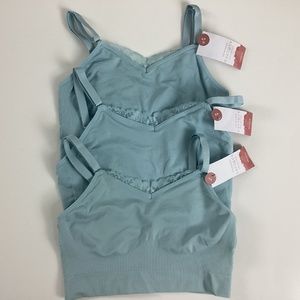 Cacique Nylon No Wire Bralette Size 4/6 Green Lace Super Comfy NWT New